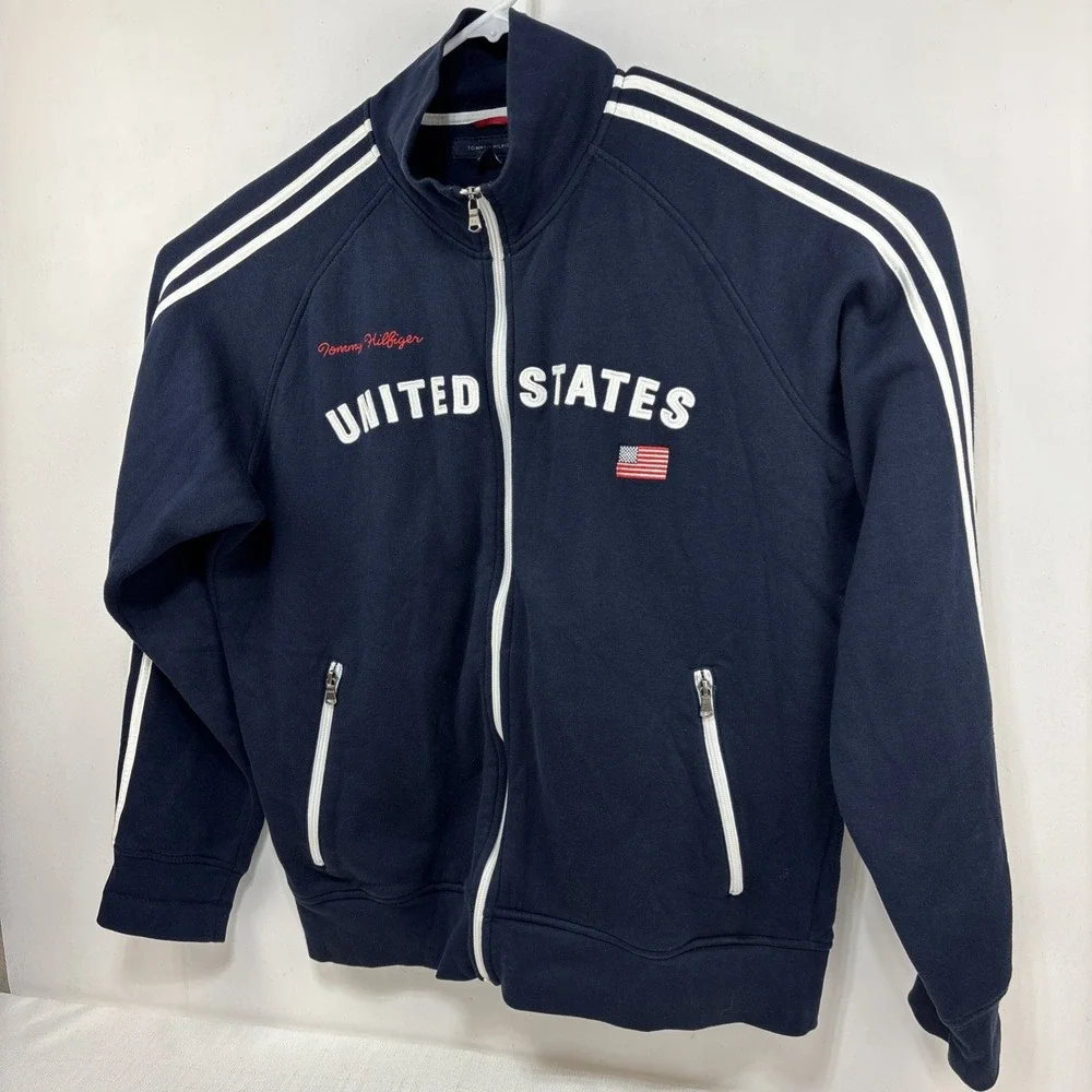 Tommy Hilfiger‎ Mens United States Embroidered Track Jacket Navy USA Size XL